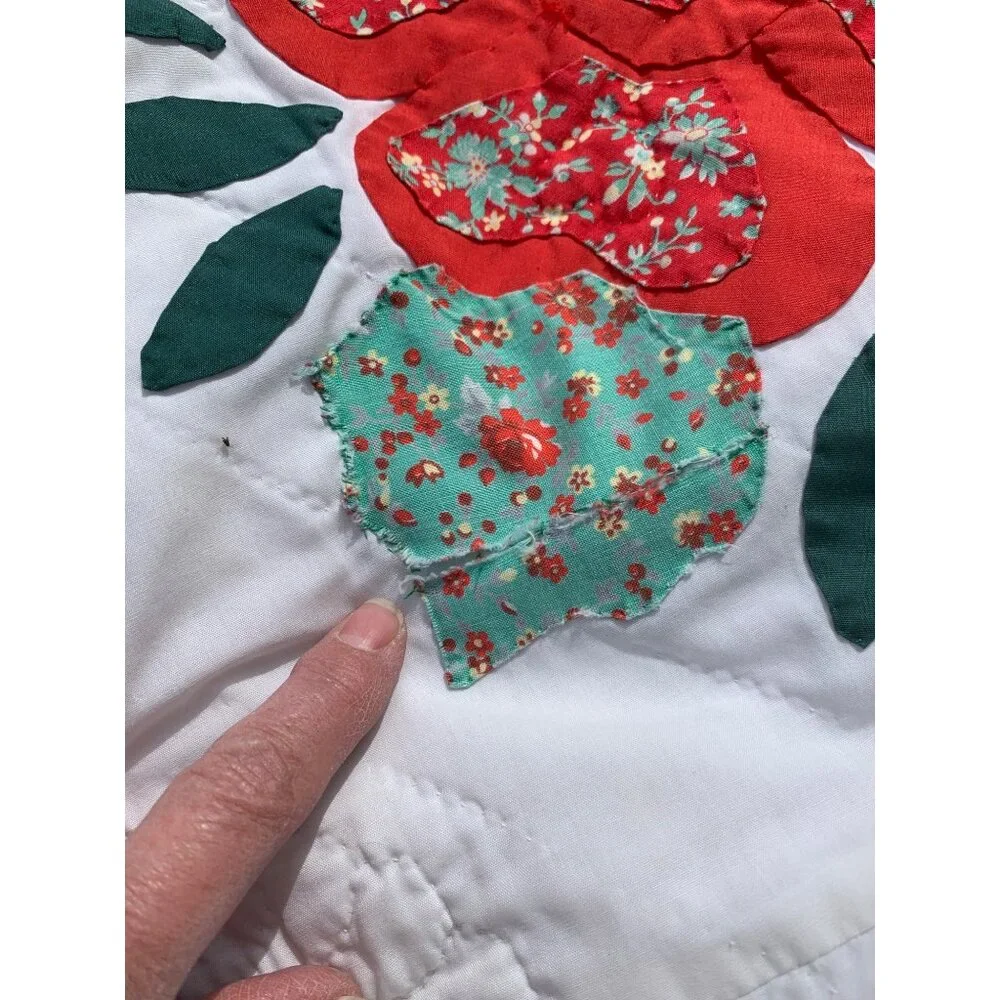 Vintage Lancaster Country Rose Applique` Hand Sewn Quilt 90X70